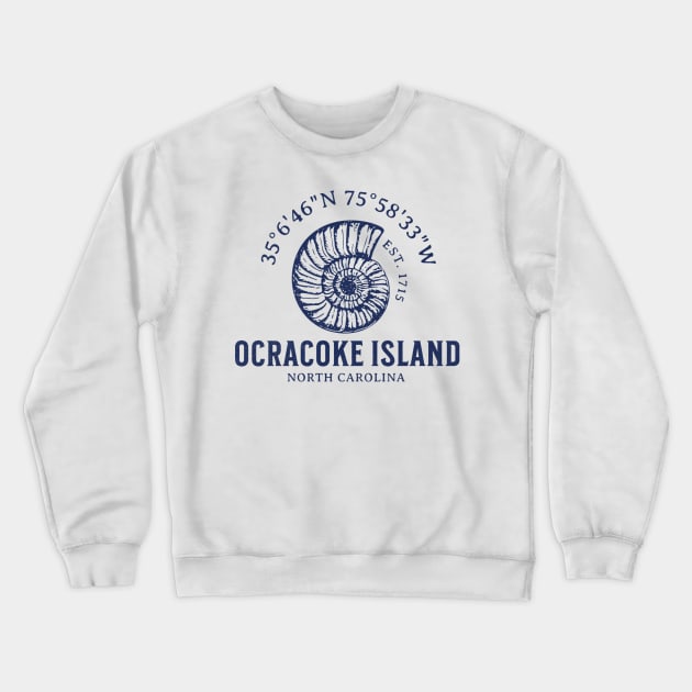 Ocracoke Island Sea Shell Summer Vacation in NC Crewneck Sweatshirt by Contentarama